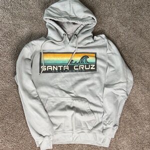 Santa Cruz Skateboards Light Gray Pullover Hoodie with Sunset Stripe Graphic